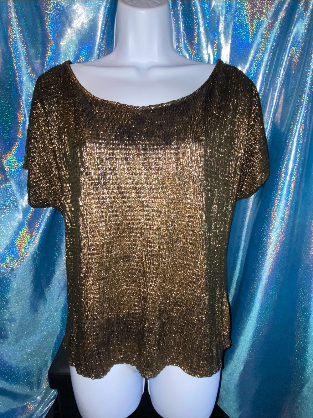 Women's Metallic Bronze Short Sleeve Top